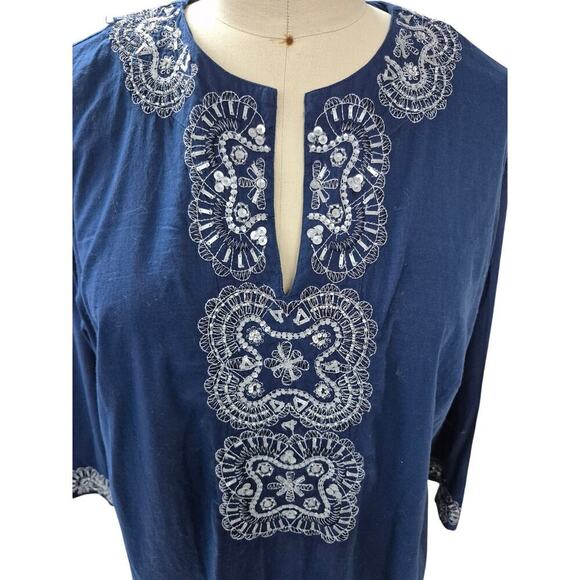 NWT Chicos 100% Cotton Calypso/Jinx Tunic Newport Navy Blue/Silver Sz 3/XL - Picture 3 of 5